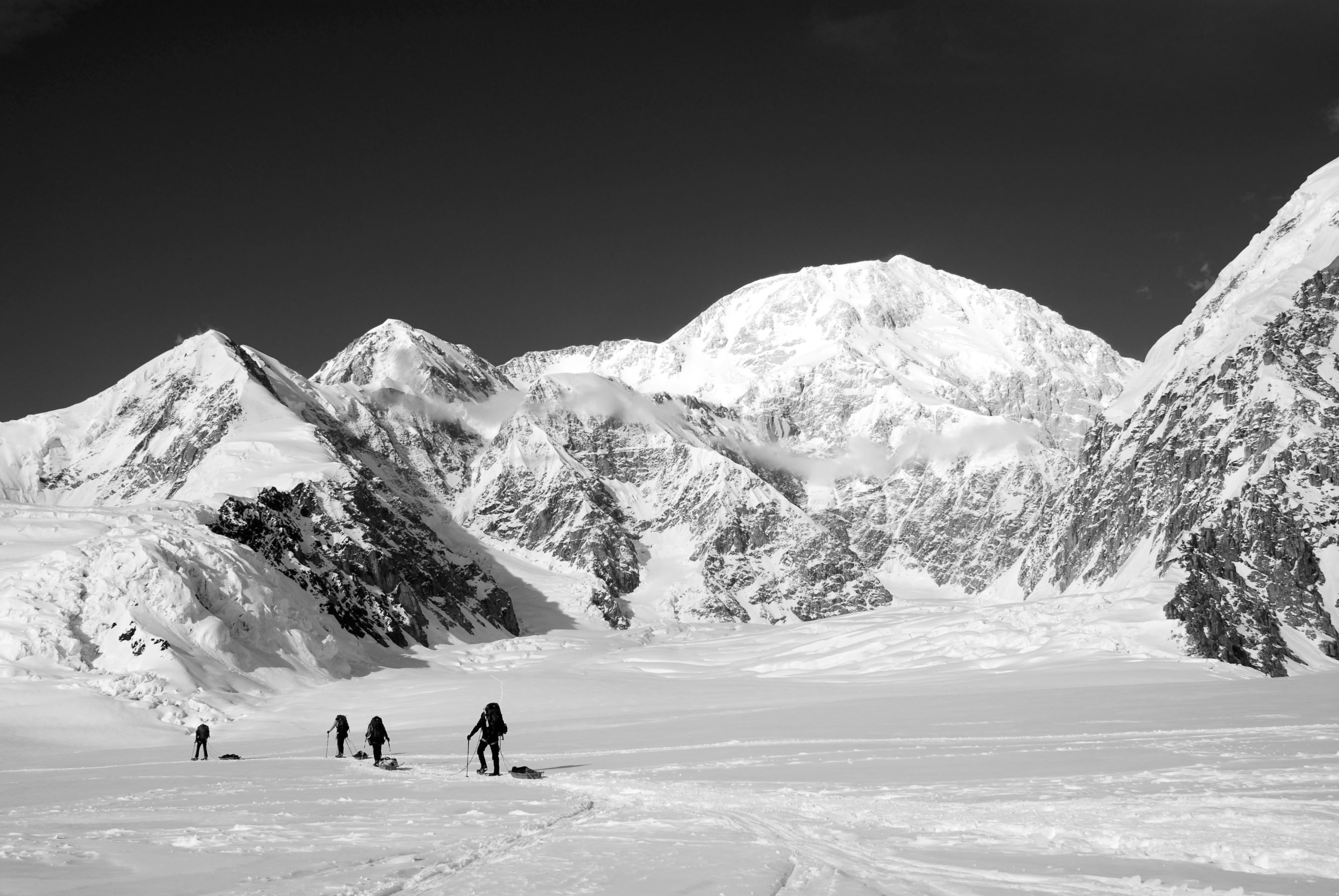Climbers on the lower reaches of Denali in Alaska